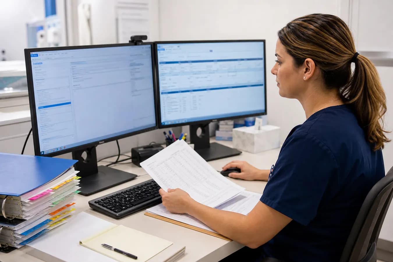 Clinical research coordinator managing study data from case report forms