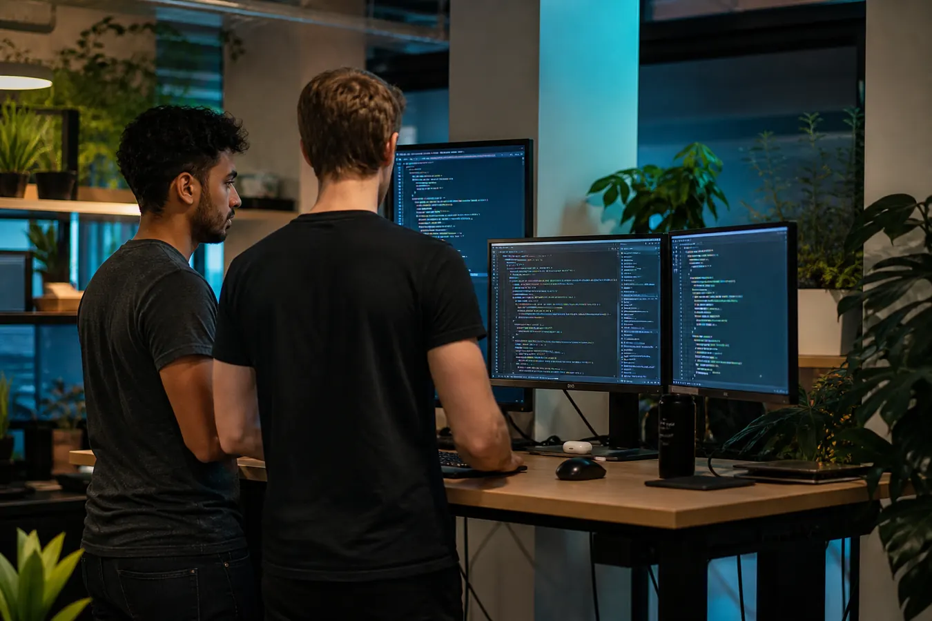 Engineers collaborating on specialized technology work